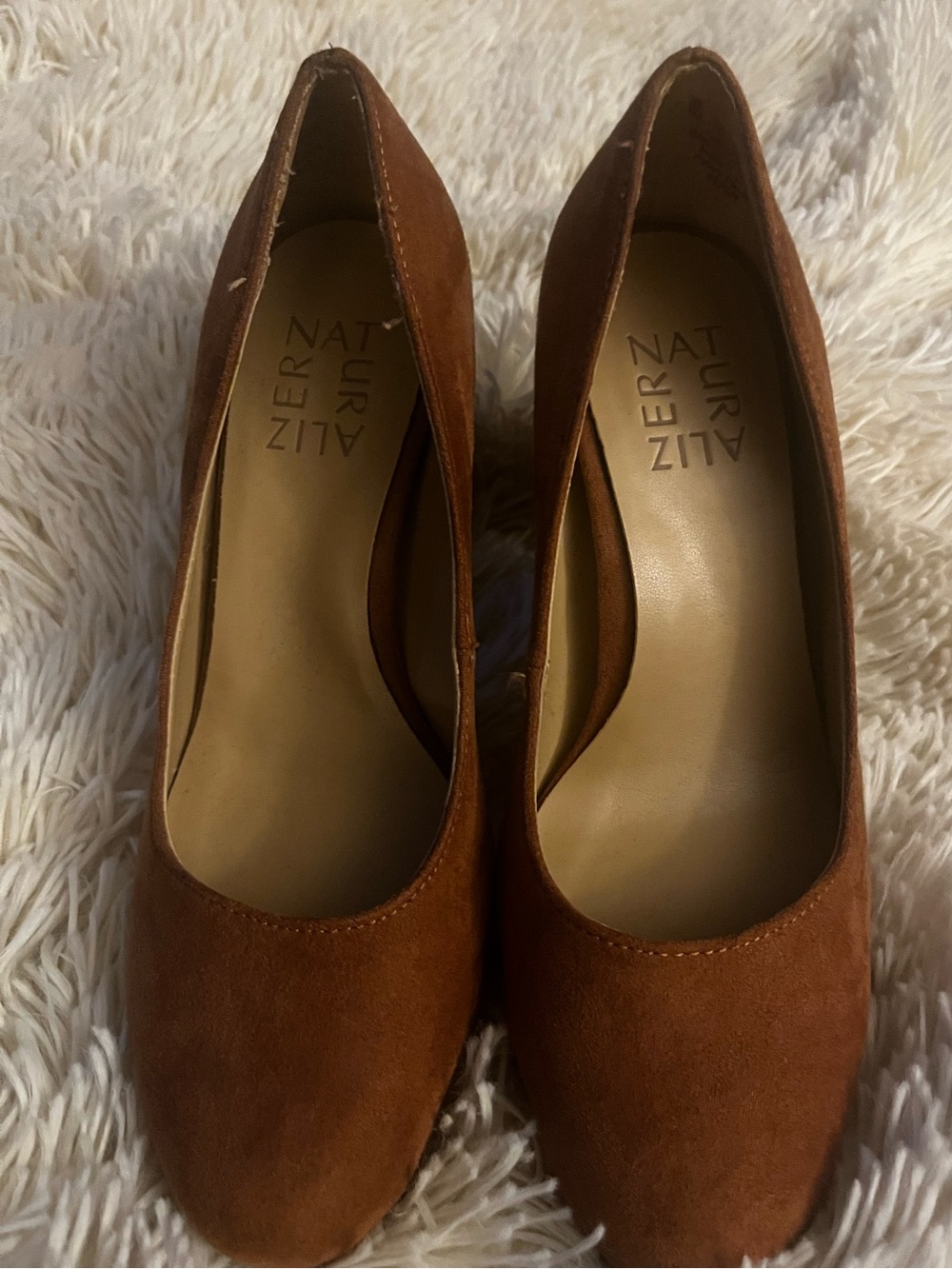 Naturalizer Tan Suede Almond-Toe Pumps